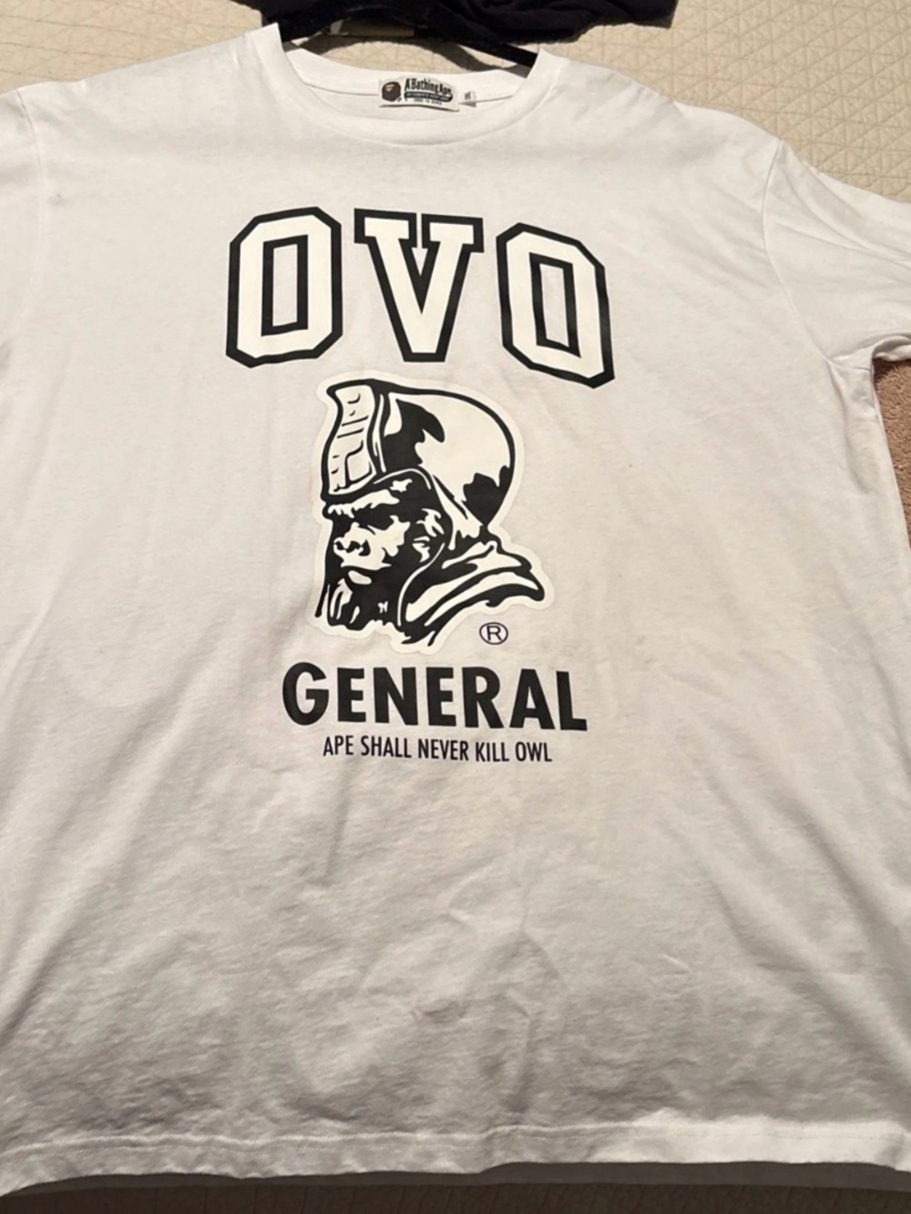 Bape White Short Sleeve Tee with Black 'GENERAL' Graphic